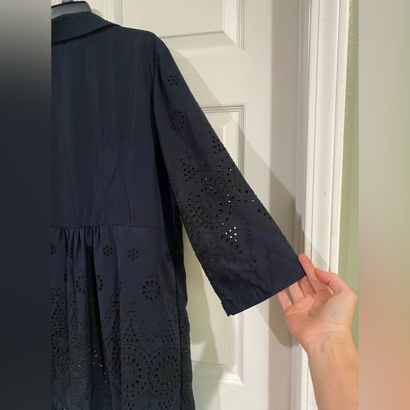 Chicos Eyelet Jacket Sz 2 L Navy Zip Front Lightweight Womens Long Sleeve - Picture 13 of 13